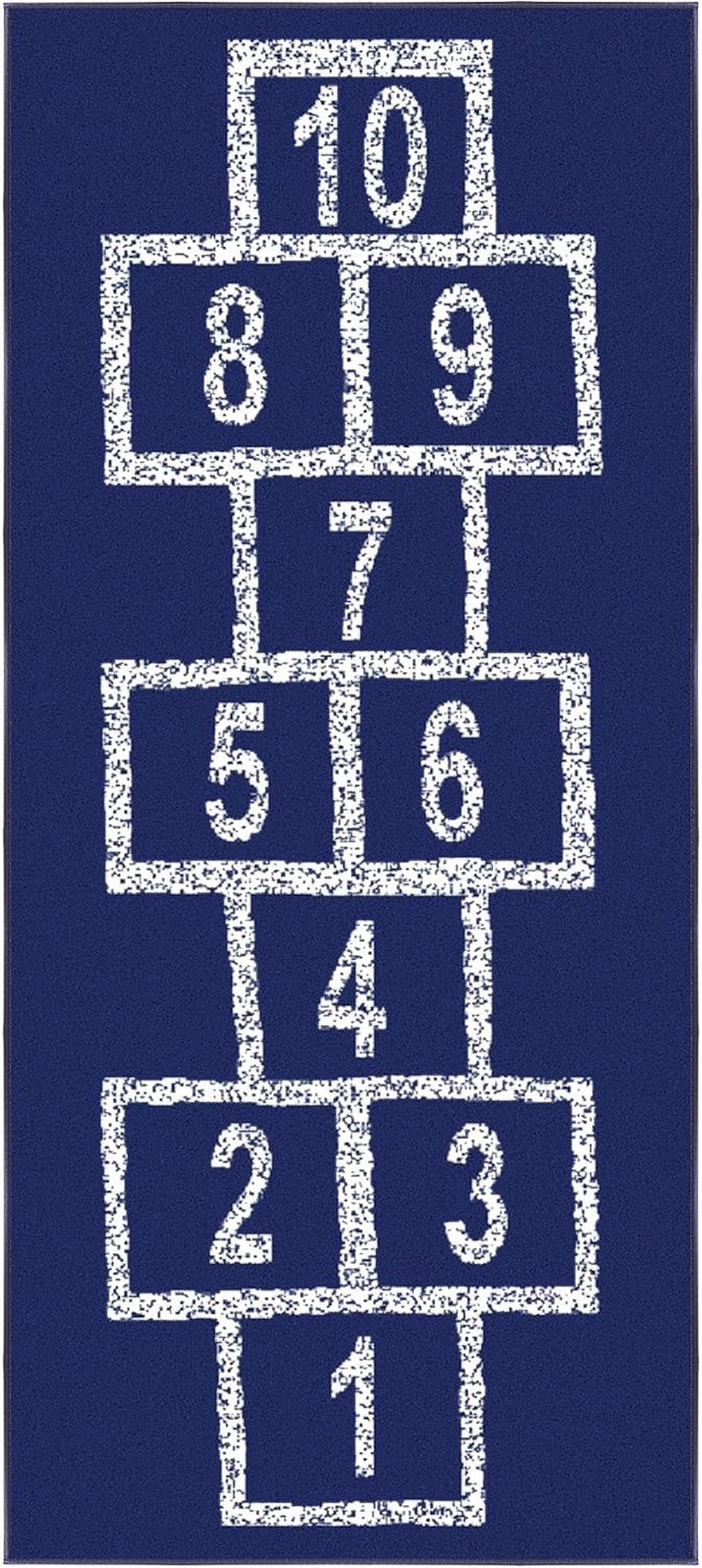 2'7" X 6' Hopscotch Kids Rug - Play Mat for Playroom, Bedroom, Daycare & Classroom - Fun & Interactive Game Carpet - Durable and Non-Slip - Perfect for Learning & High-Traffic Areas, Navy